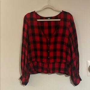 Plaid Red Button-Up Women's Top